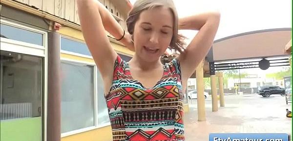  Cutie hot amateur teen Brielle flash her nice boobs and juicy pussy outdoors
